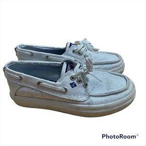 Sperry Crest Resort Boat Shoes Sz 13 Silver Shimmer Girls Kids